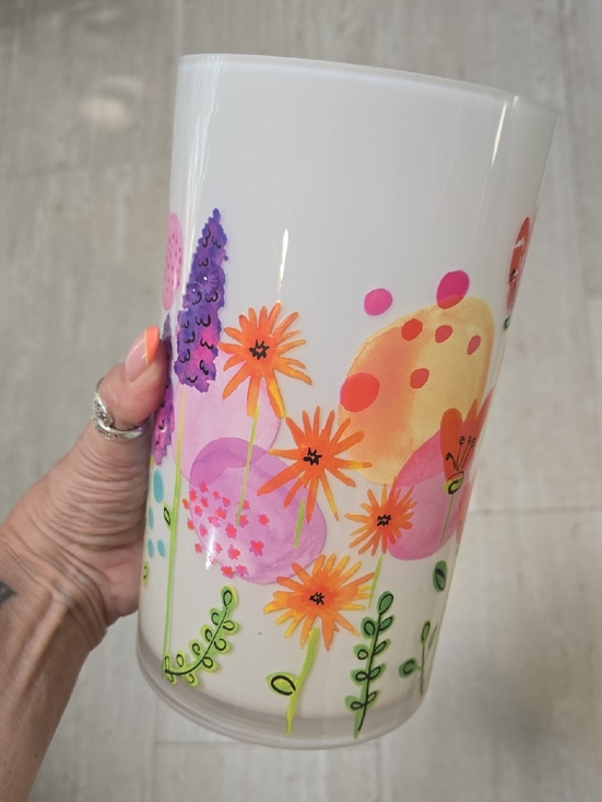 Other - Milky White Floral Glass Cylinder Vase